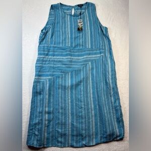 For Cynthia Blue Striped Sleeveless Midi Dress